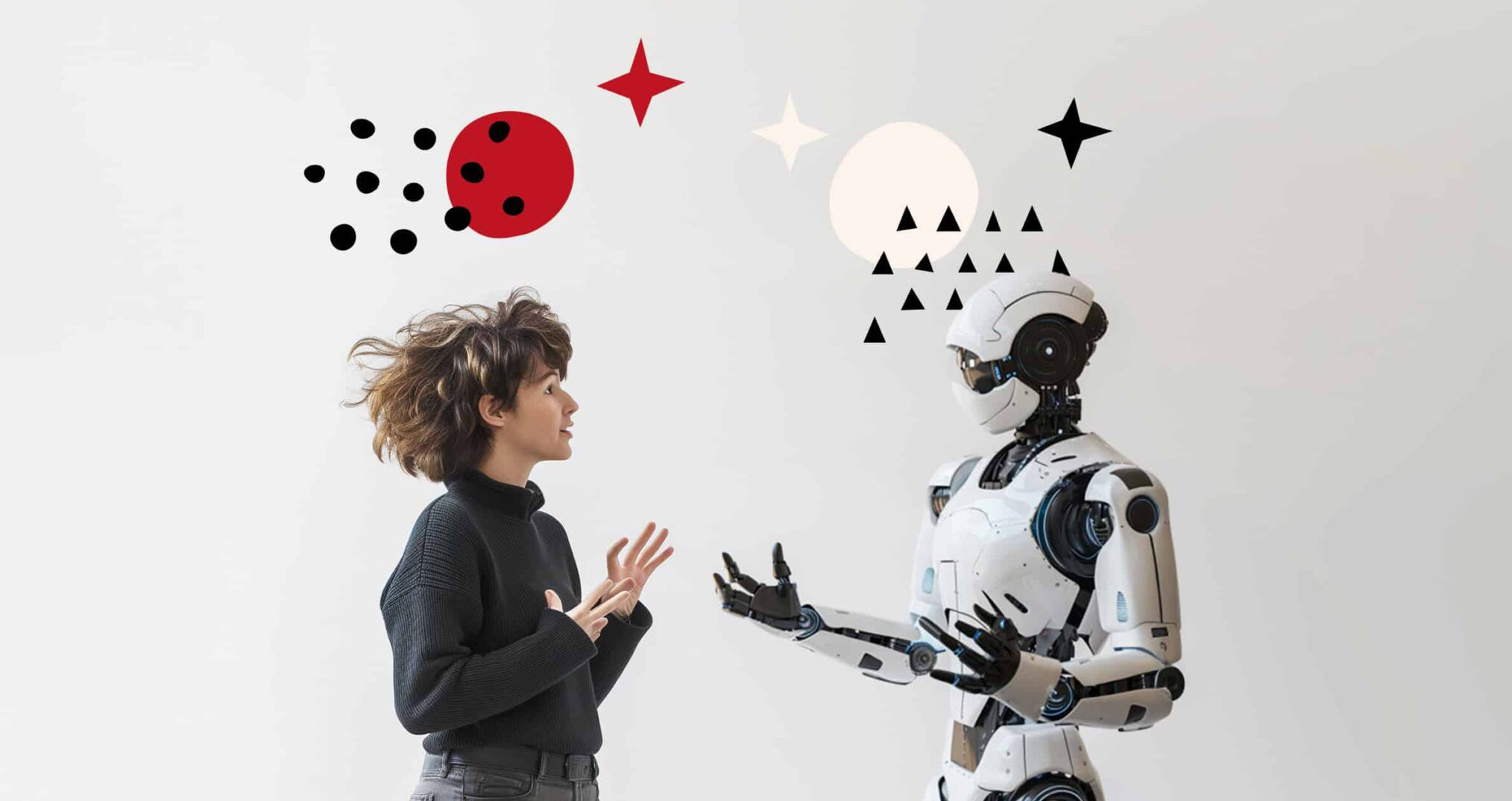 ihminen keskustelemassa robotin kanssa