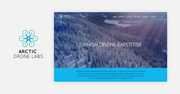 Arctic Drone Labs -logon ja sivuston mallikuva.