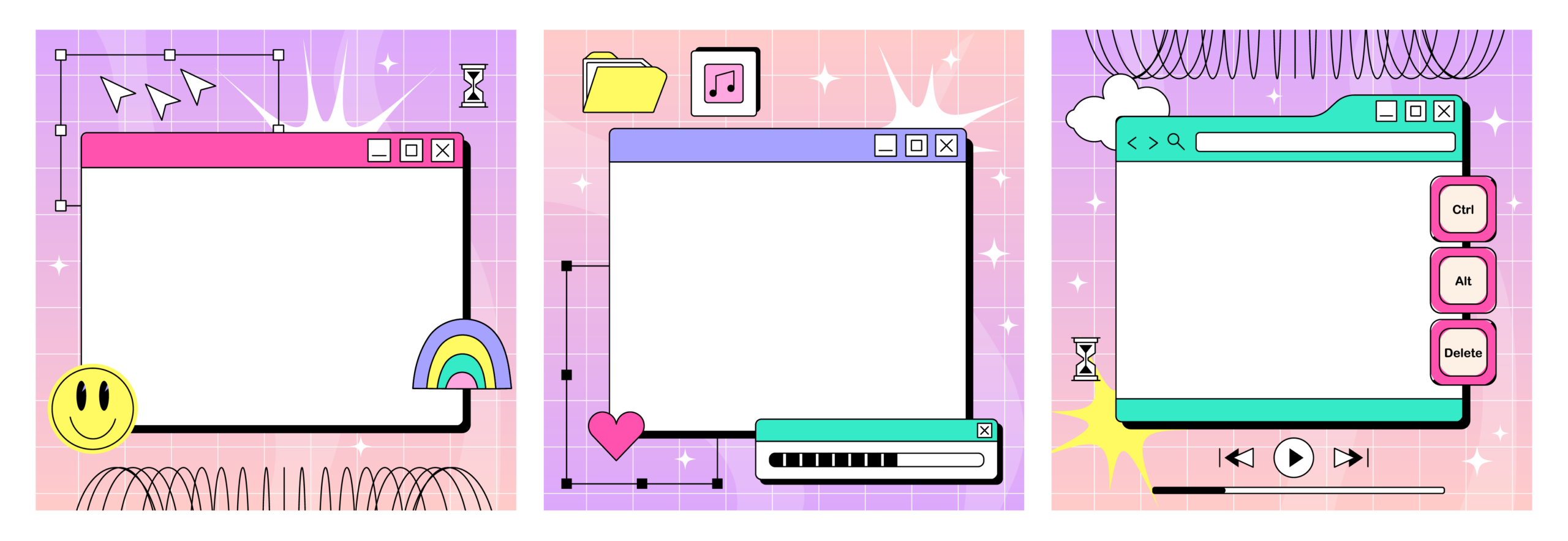 Graafisen suunnittelun trendit: Y2K tyyliset muistilaput.