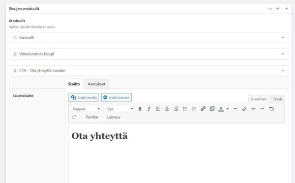Räätälöity WordPress-teema, näkymä.