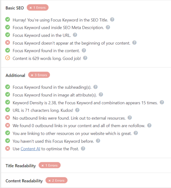 Rank Math SEOn listanäkymä