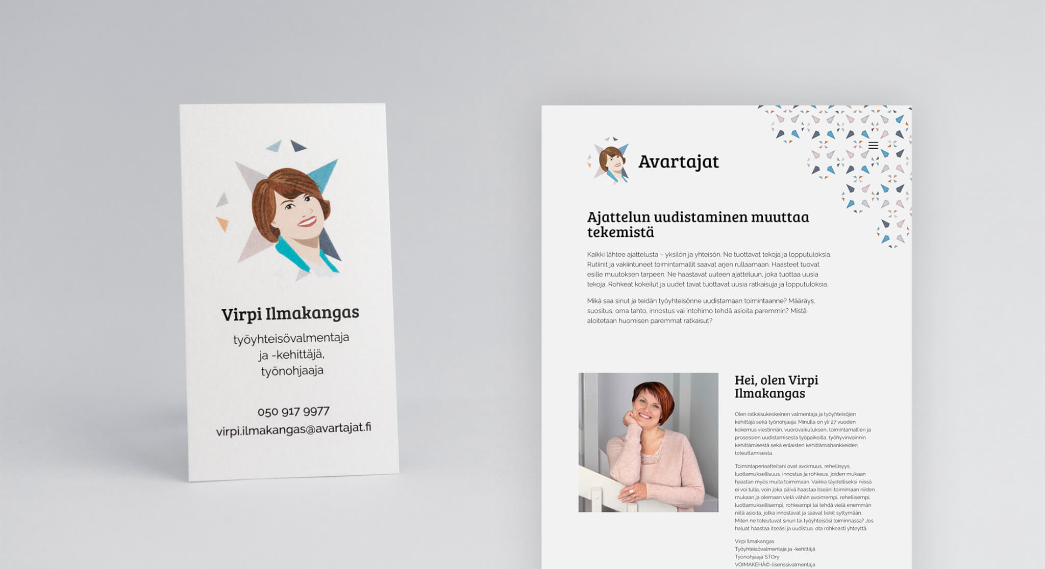 Avartajat-yrityksen visuaalinen ilme käyntikortissa