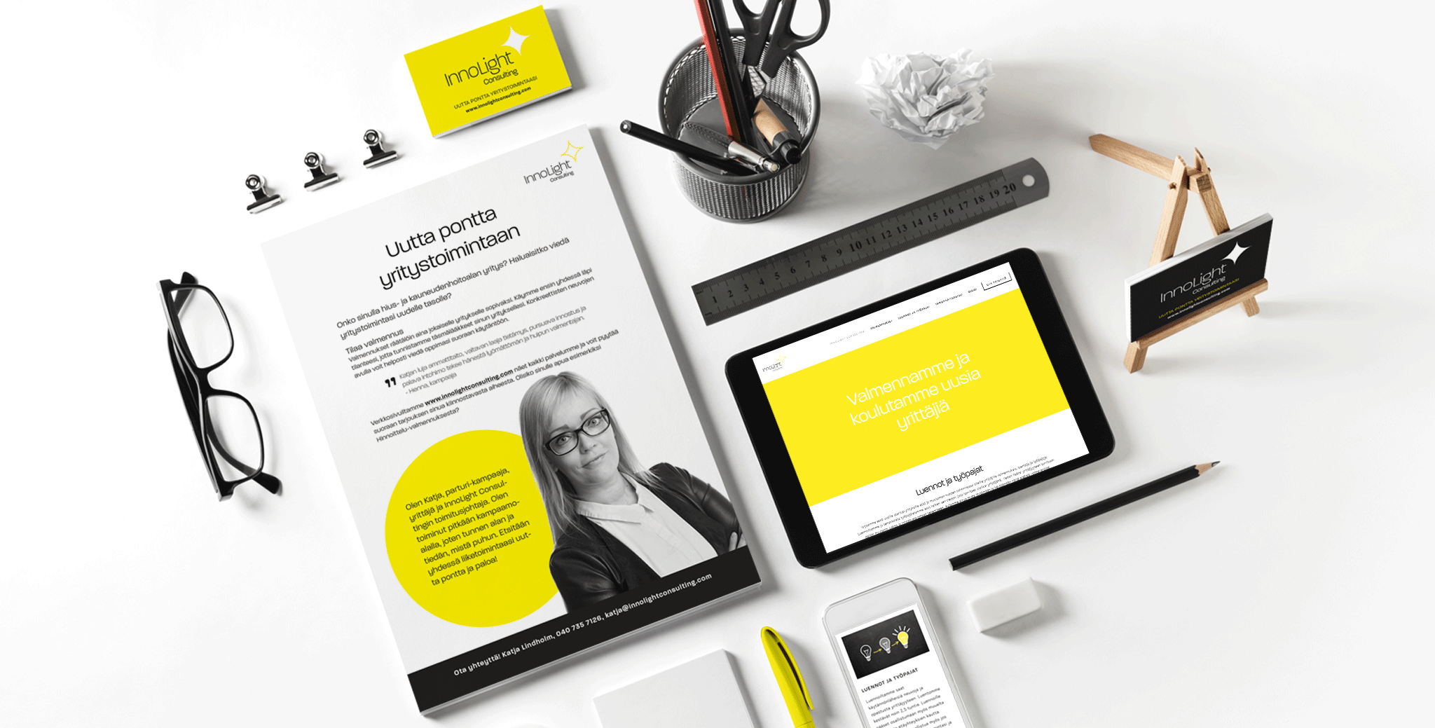 Design Inspiksen suunnittelema yritysilme Innolight Consulting -yritykselle