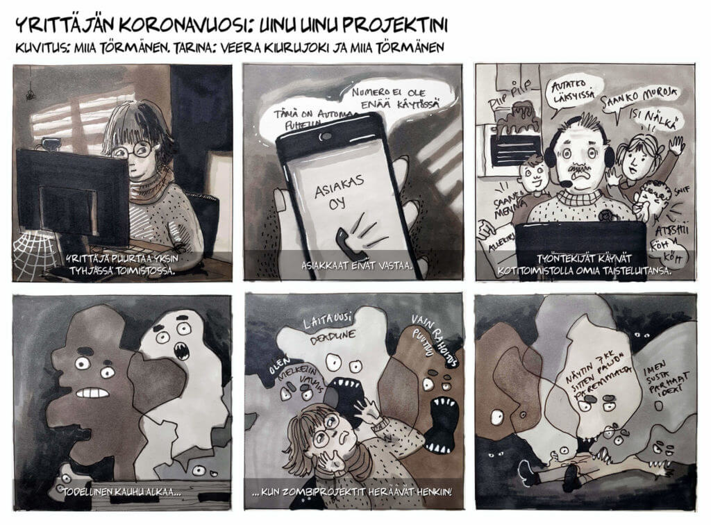 Design Inspis Koronavuoden kauhut -sarjakuva