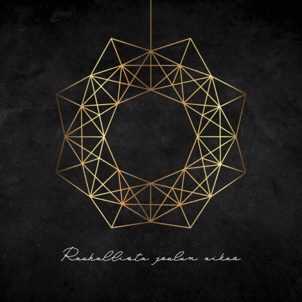 Tyylitelty grafiikka kultaisesta renkaanmuotoisesta himmelistä tummalla taustalla.