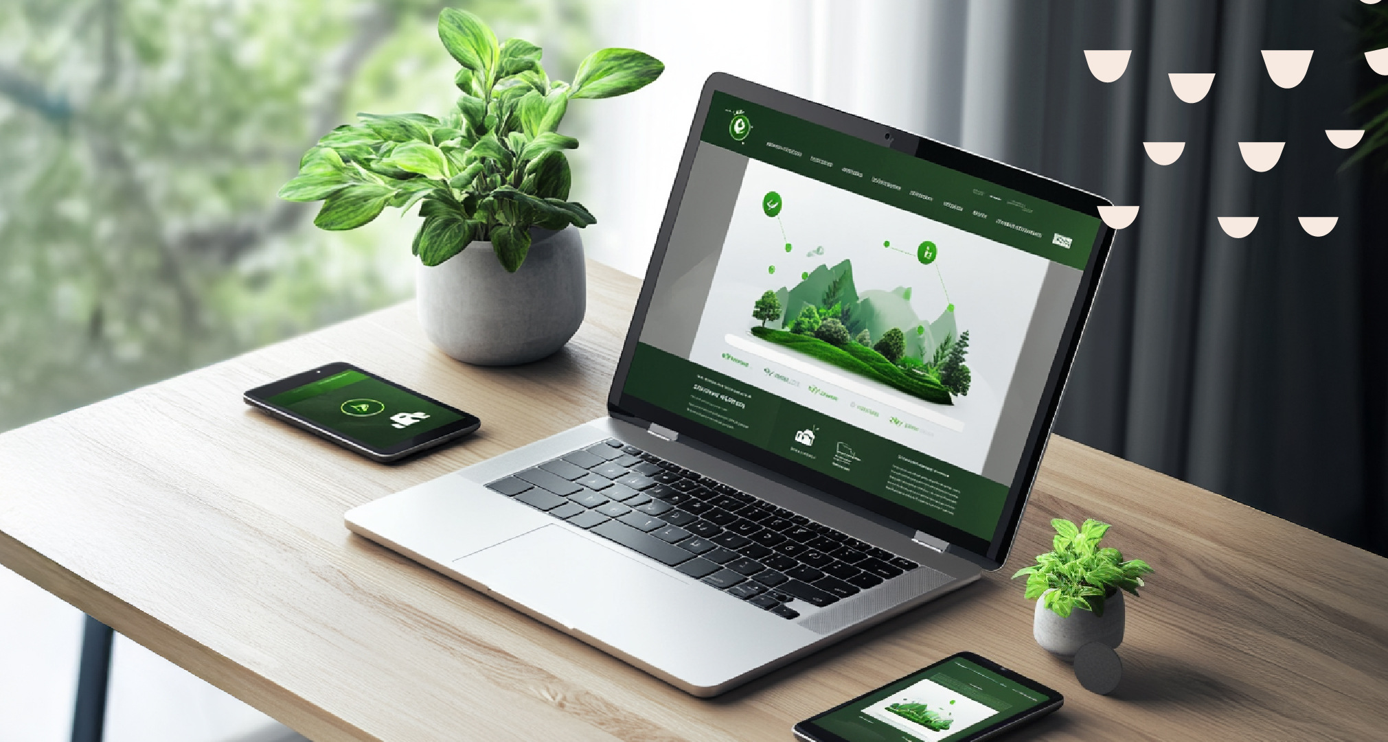 Kuvassa on kannettavatietokone, jossa näkyy ekologinen verkkosivusto.