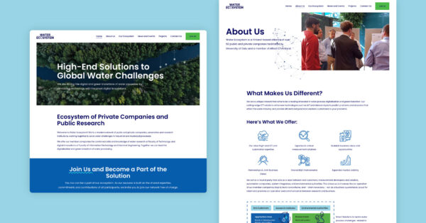 Näyttökuvat Water Ecosystem -verkkosivustosta.